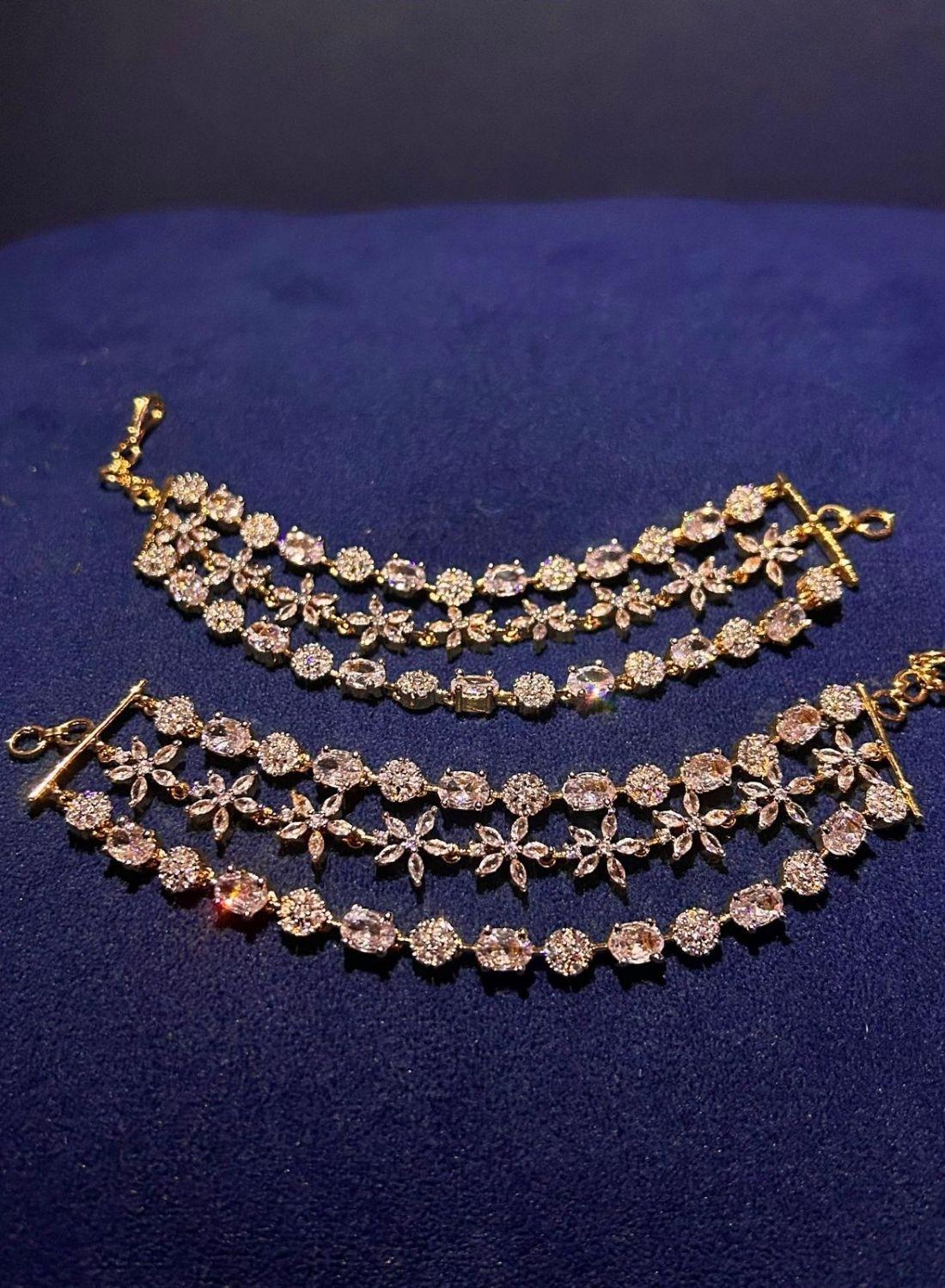 3 Line American Diamond Gemstone Earchain (Crystal)