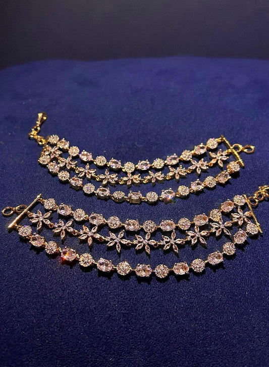 3 Line American Diamond Gemstone Earchain (Crystal)