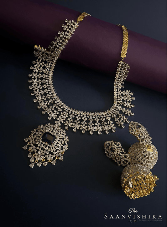 Grand Pendant Diamond Necklace with Earrings Purple