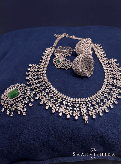 Detachable Pendant Grand Diamond Necklace  with Earrings Green