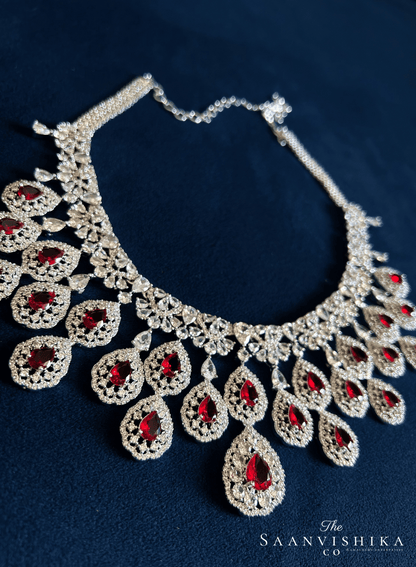Double Droplet CZ Diamond Necklace (Red)