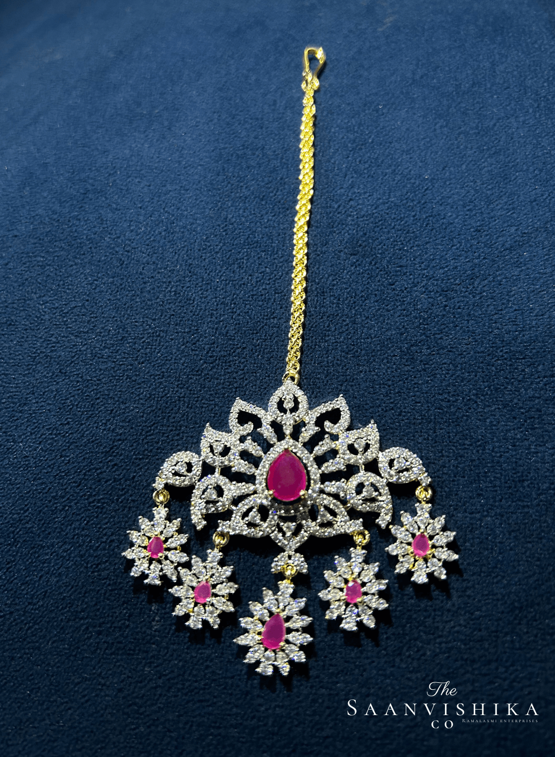 Ruby Red Diamond Flower Tikka