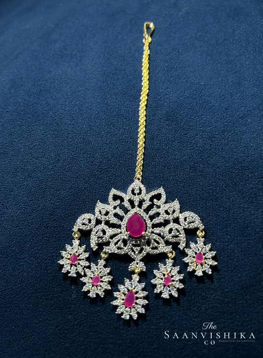 Ruby Red Diamond Flower Tikka