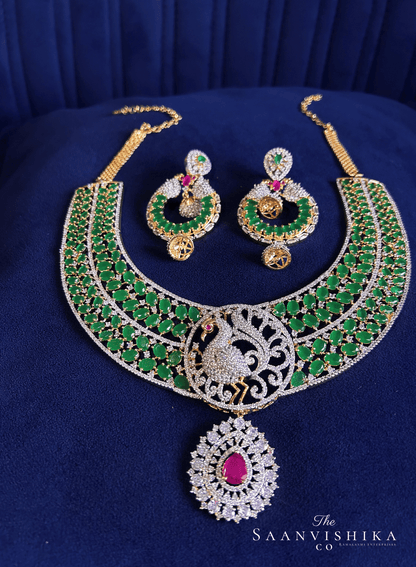 Emerald Green Peacock Haram with Earrings