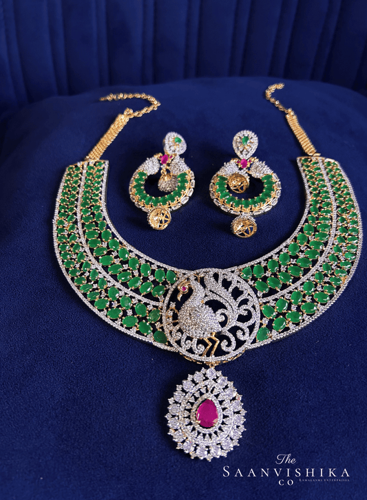 Emerald Green Peacock Haram with Earrings