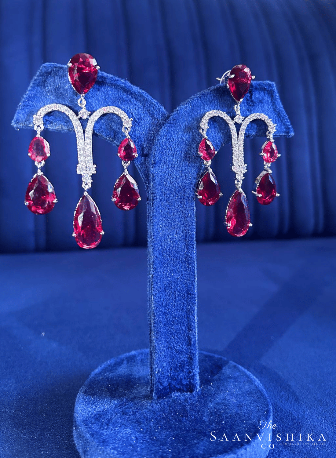 Ruby Red Gemstone Diamond Earrings