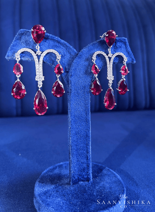 Ruby Red Gemstone Diamond Earrings