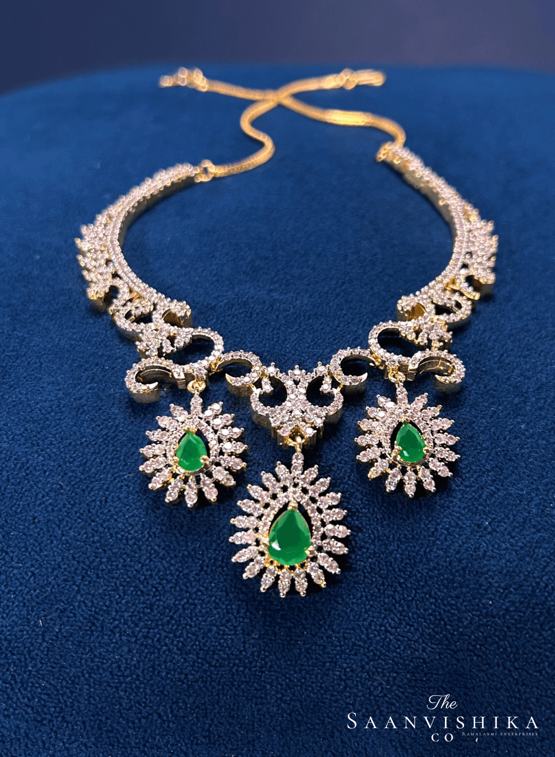 Modern Triple Gemstone Hexa Necklace Emerald