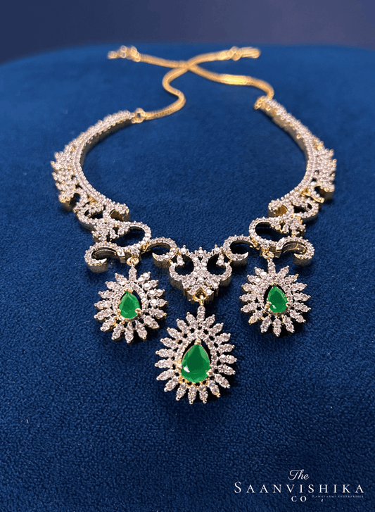Modern Triple Gemstone Hexa Necklace Emerald