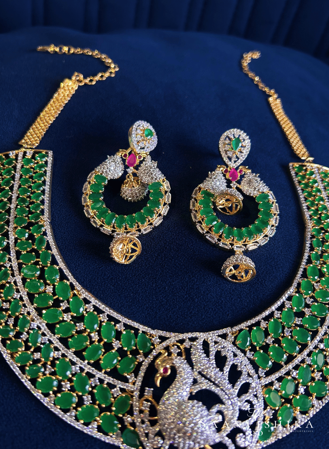Emerald Green Peacock Haram with Earrings