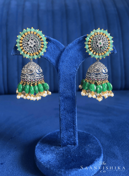 Grand Designer Beads Jhumka Earrings Green