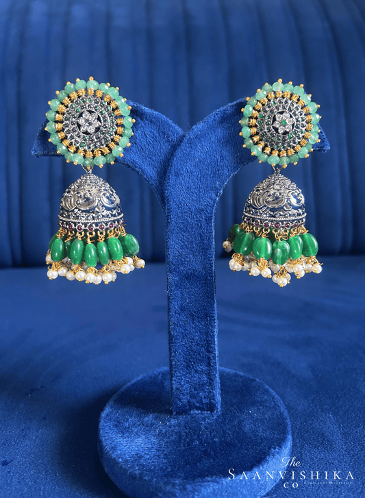 Grand Designer Beads Jhumka Earrings Green