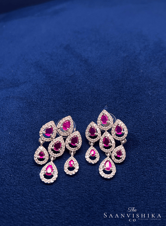 Diamond Droplet Earrings Red