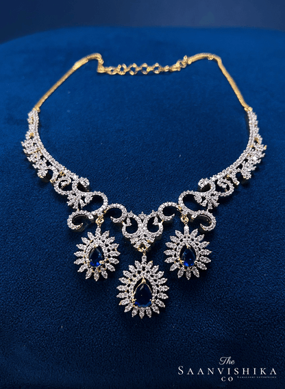 Modern Triple Gemstone Hexa Necklace Blue