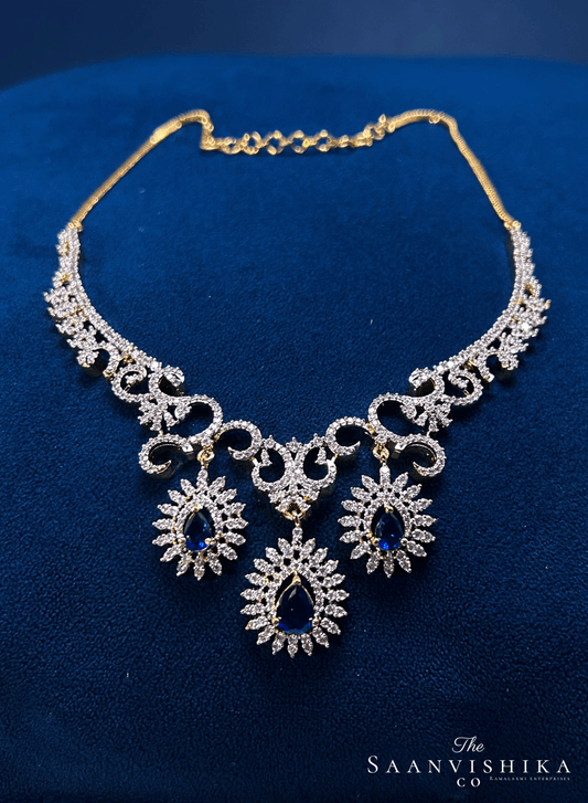 Modern Triple Gemstone Hexa Necklace Blue