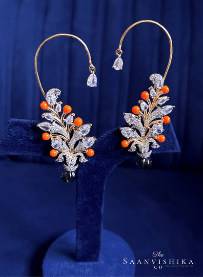 Darkgreen Orange Beads Diamond Earcuffs