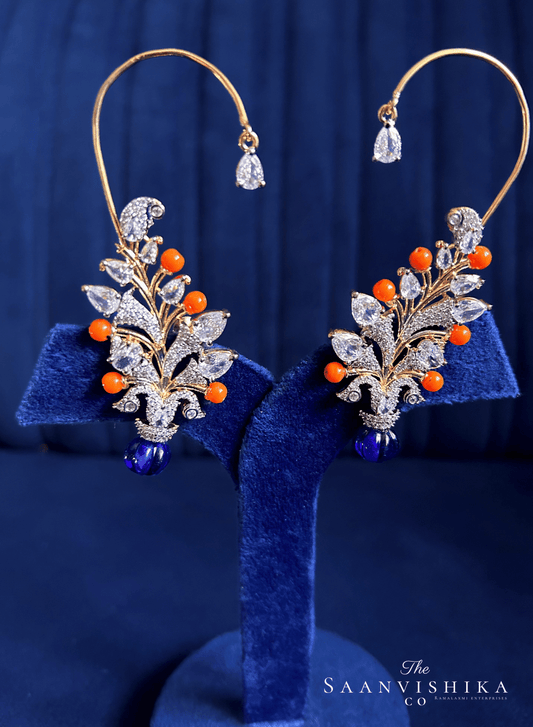 Dark Blue Orange Beads Diamond Earcuffs