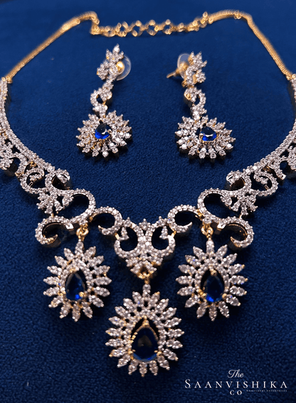 Modern Triple Gemstone Hexa Necklace Blue