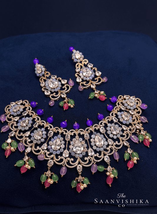 Stylish Modern Beaded Necklace with Earrings Multi Color