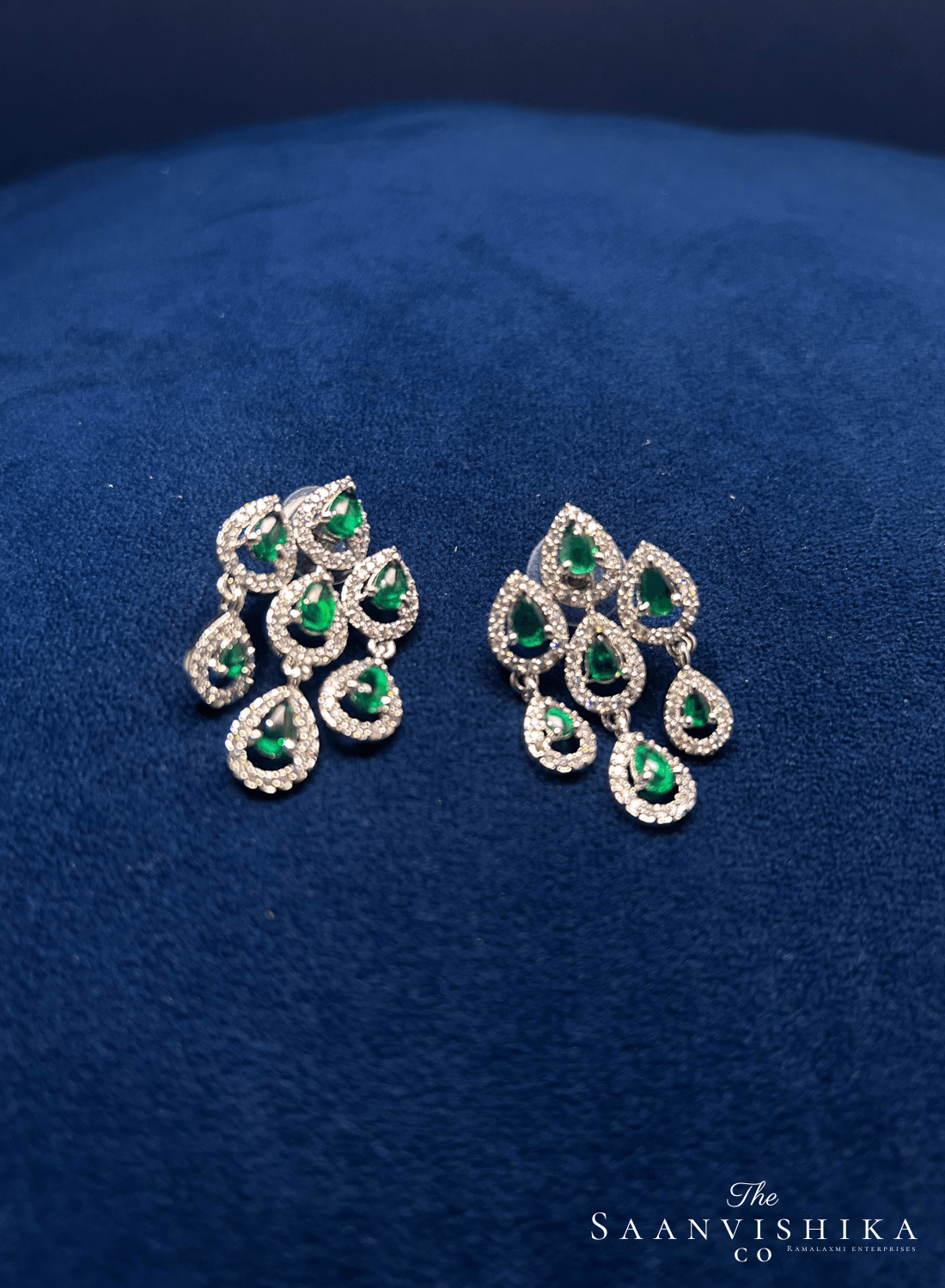 Diamond Droplet Earrings Green