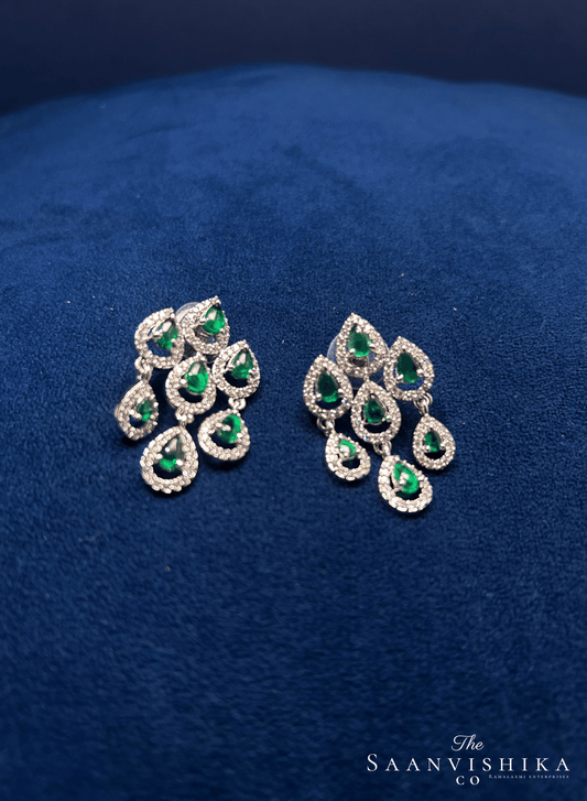 Diamond Droplet Earrings Green