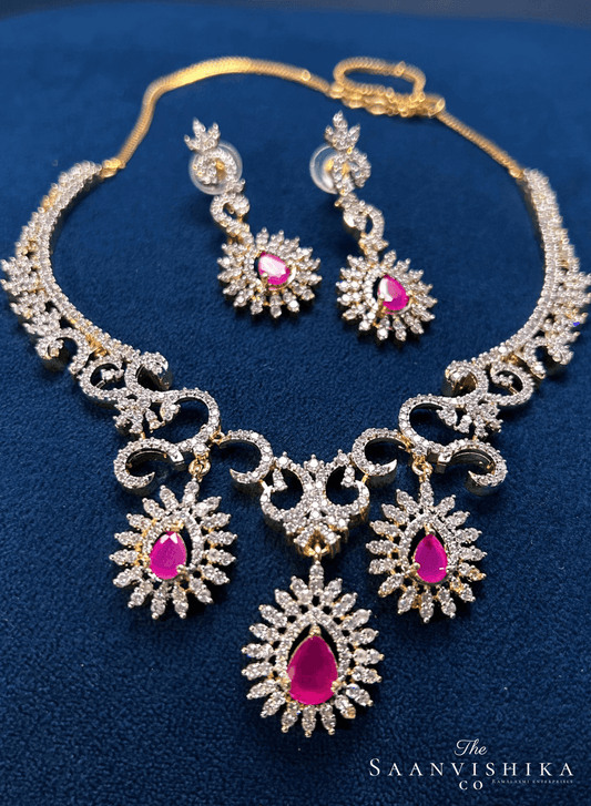 Modern Triple Gemstone Hexa Necklace Ruby