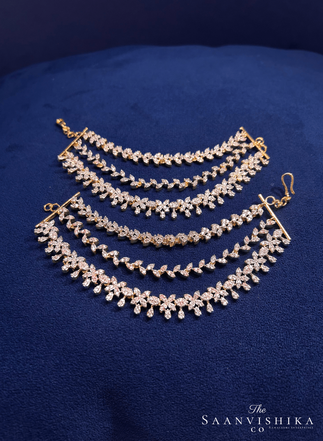 3 Line Floral Bridal Diamond Replica Earchain