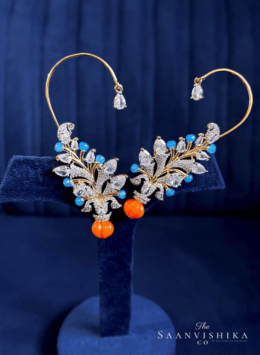 Orange Sky Blue Beads Diamond Earcuffs