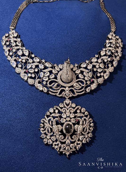 Victorian Peacock Necklace Set with Detachable Pendant (Green)