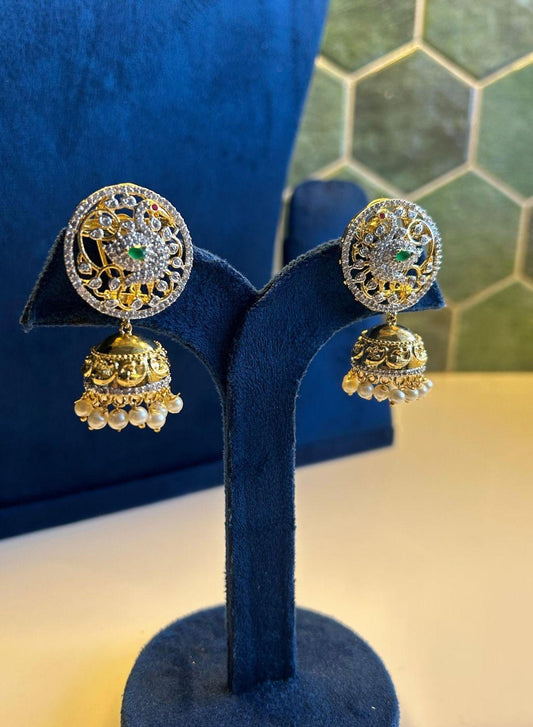 Small Peacock Jhumka Earrings with pearls