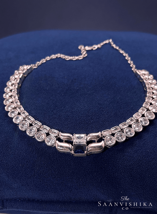 Silver Purple Gemstone Neck Patti