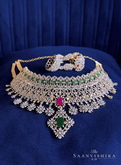 Grand Bridal Multi American Diamond Choker Set (Multicolor)