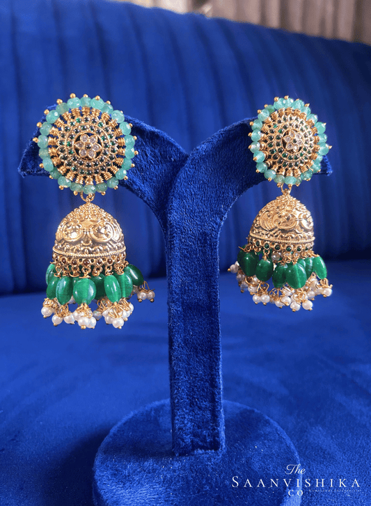 Grand Designer Beads Jhumka Earrings Gold