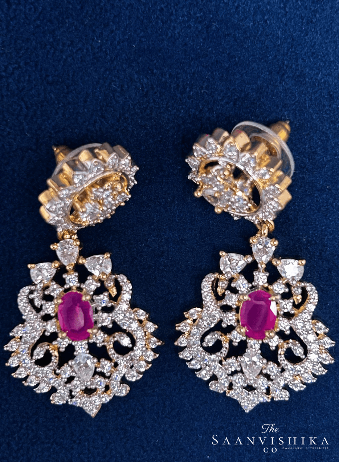 Peacock Necklace Ruby Red with Earrings