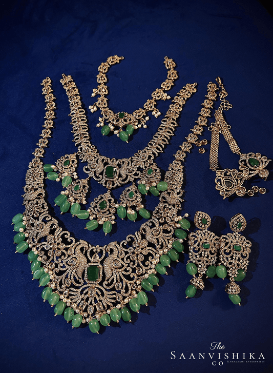 Bridal detachable 10-1 Peacock  Jewellery Set Green