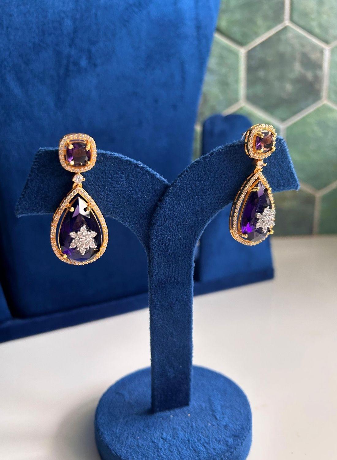 Teardrop Gemstone Doublet Earrings Violet