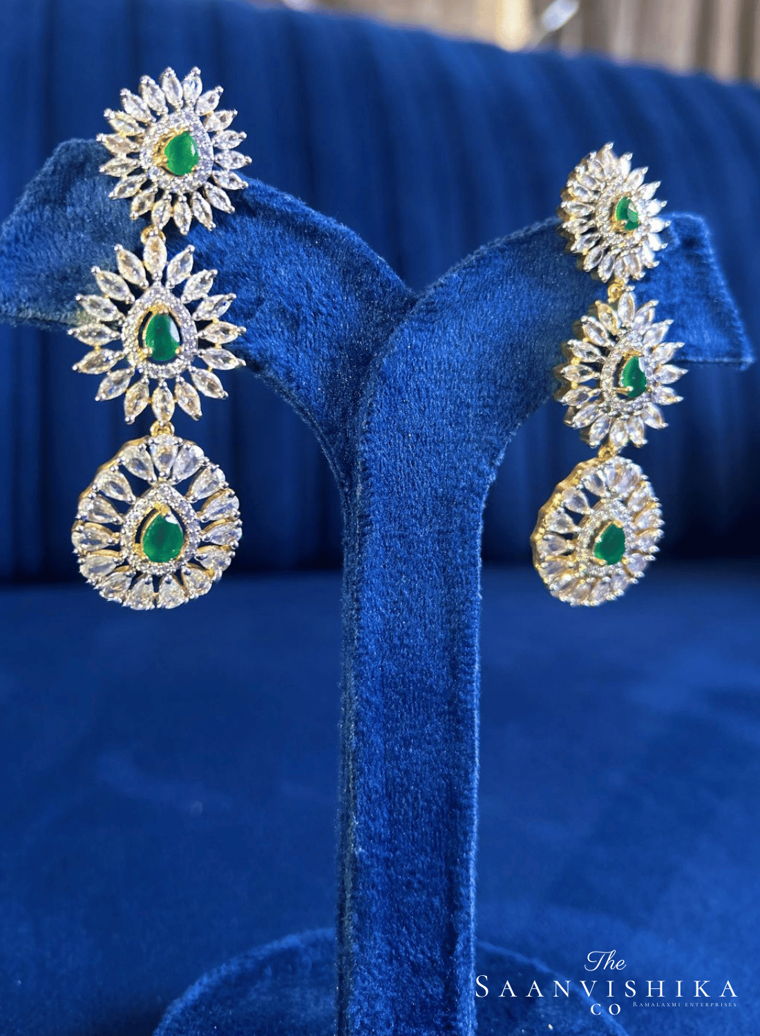 Triple Droplet Earrings (Green)