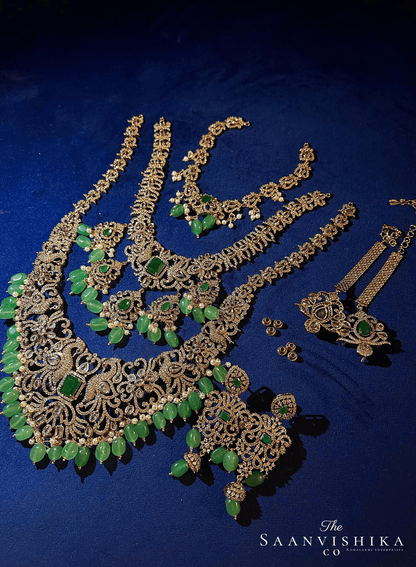 Bridal detachable 10-1 Peacock  Jewellery Set Green