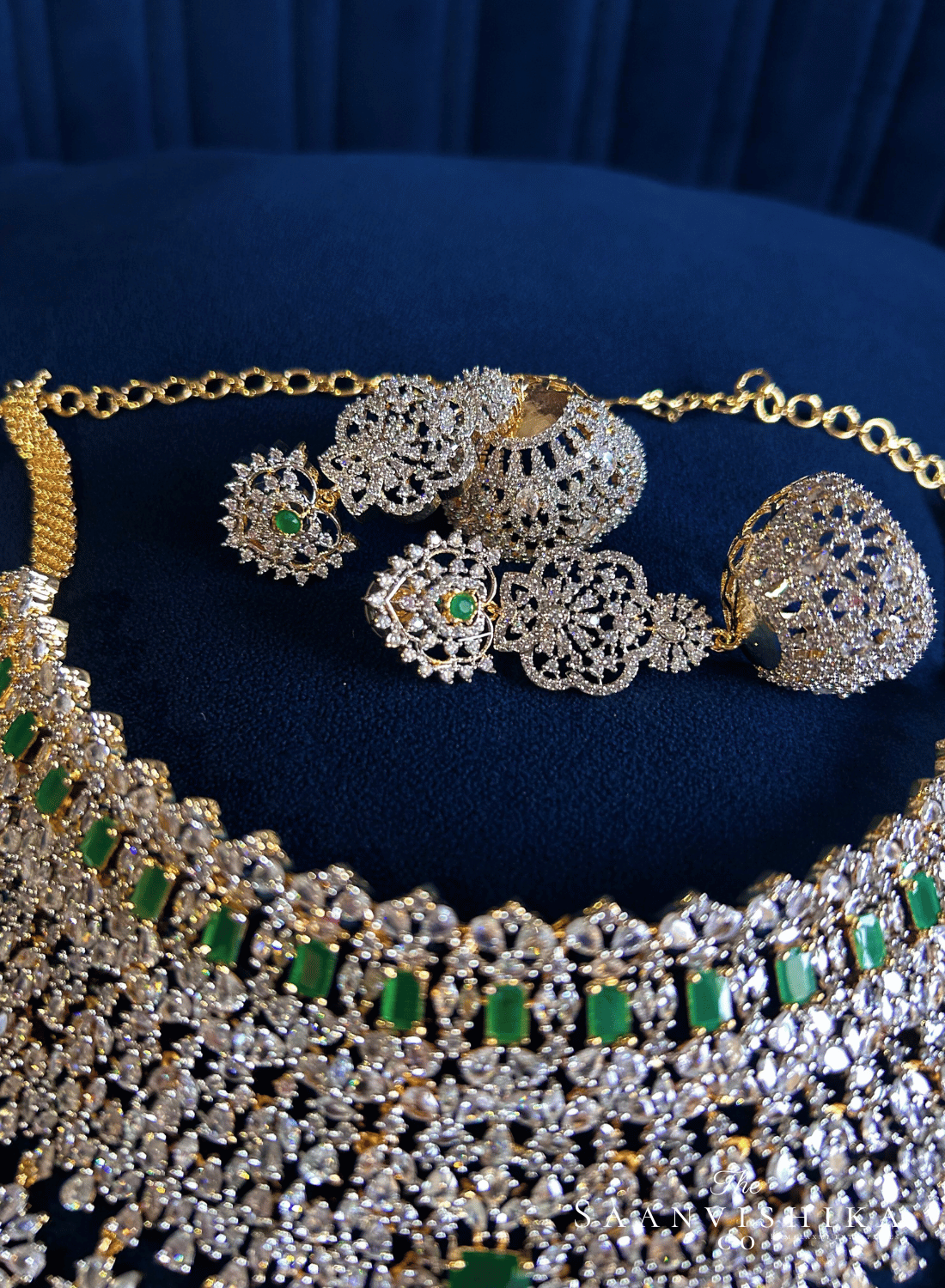 Grand Bridal Multi American Diamond Choker Set (Multicolor)