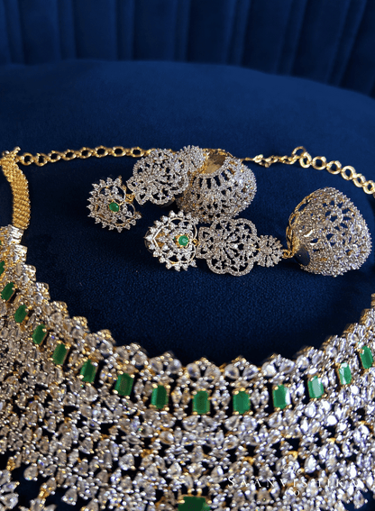Grand Bridal Multi American Diamond Choker Set (Multicolor)