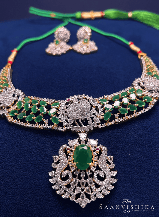 Peacock Necklace Green with Earrings