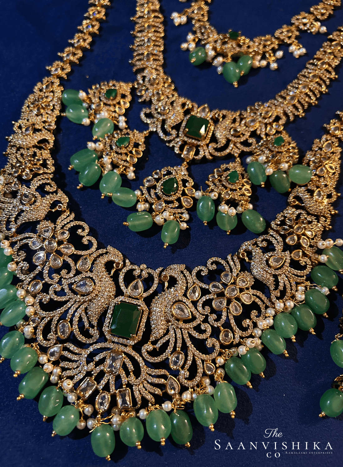 Bridal detachable 10-1 Peacock  Jewellery Set Green