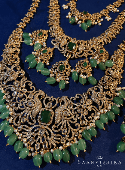 Bridal detachable 10-1 Peacock  Jewellery Set Green