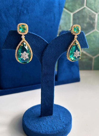 Teardrop Gemstone Doublet Earrings Green