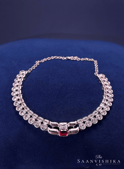 Silver Ruby Red Gemstone Neck Patti