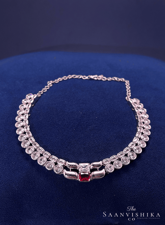 Silver Ruby Red Gemstone Neck Patti