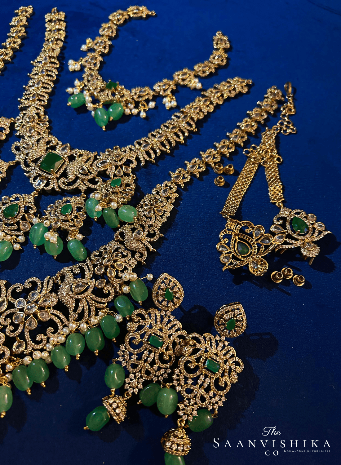 Bridal detachable 10-1 Peacock  Jewellery Set Green