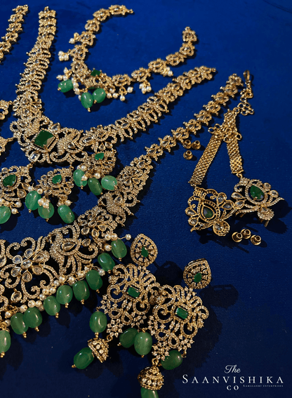 Bridal detachable 10-1 Peacock  Jewellery Set Green