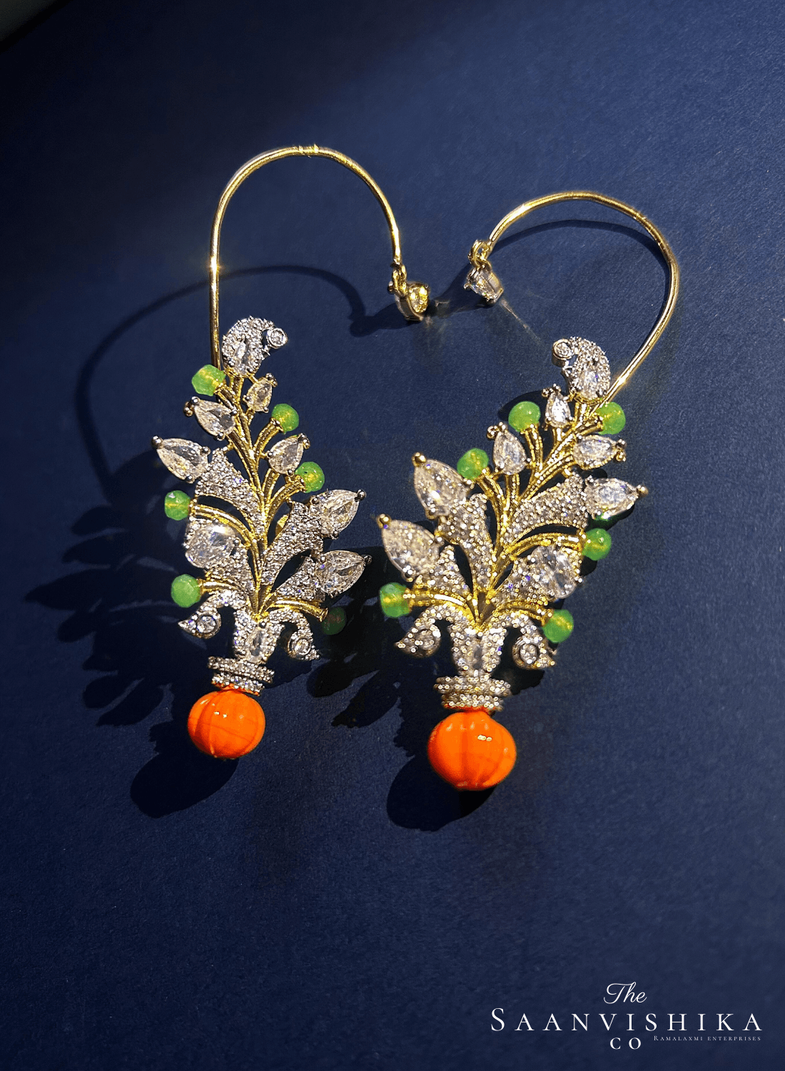 Orange Green Beads Diamond Earcuffs