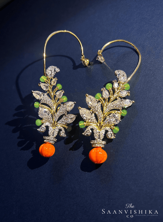 Orange Green Beads Diamond Earcuffs